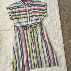 Colorful Striped Cotton Linen-like Dress